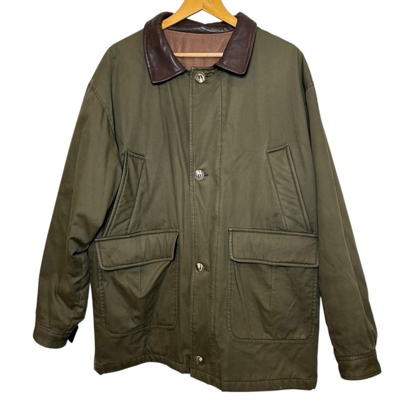 Vintage Other - Vintage men’s canvas chore coat leather collar large barn work long oversized